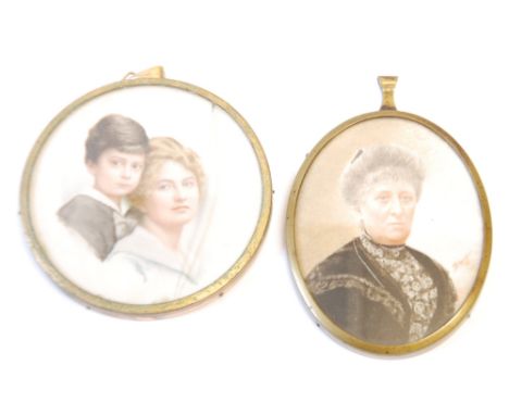 F.W. SCHMIDT OF MANCHESTER, MINIATURE ON IVORY, oval, Portrait of a lady, signed and dated (19) 06, in brass  frame, and  ANO