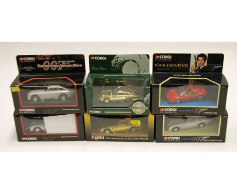 SIX CORGI CLASSICS - JAMES BOND MINT AND BOXED VEHICLES includes three silver Aston Martin DB5, two good limited edition anni