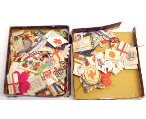 GOOD SELECTION OF EARLY TWENTIETH CENTURY MAINLY PAPER FUND RAISING FLAGS/PINS OR BADGES, some military related to include: '