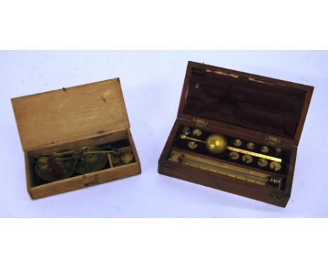 SIKES HYDROMETER, IN A W. REEVES AND CO., LONDON MAHOGANY FITTED BOX, with weights and thermometer and a RUDIMENTARY PAIR OF 