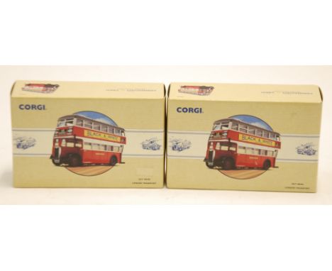 TWO MINT AND BOXED CORGI COMMERCIALS LIMITED EDITION GUY ARAB DOUBLE DECKER BUSSES for London transport, both lack certificat
