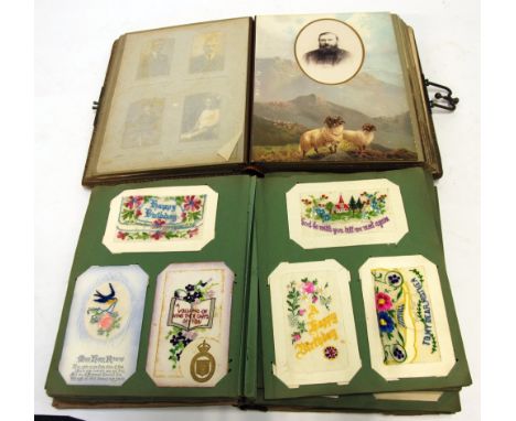 EARLY TWENTIETH CENTURY POSTCARD ALBUM with good selection of embossed ad other birthday greetings including eight postcard s