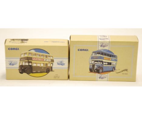 TWO MINT AND BOXED CORGI COMMERCIALS LIMITED EDITION DOUBLE DECKER BUSSES viz Guy Arab Birkenhead and Daimler C.W Derby Corpo