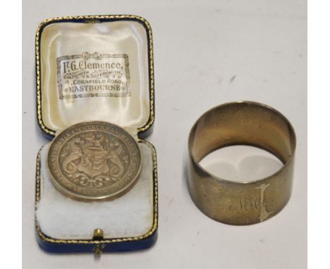 ROYAL COMMEMORATIVE MEDALLION FOR THE CORONATION OF EDWARD VII AND SILVER NAPKIN RING, Sheffield 1921 (2)