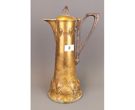 A brass WMF Art Nouveau jug, H. 34cm. Condition: oxidisation to base.