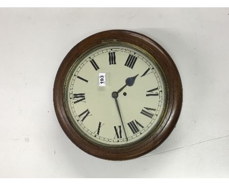 A 19th Century mahogany fussee wall clock Dia. 40cm. Understood to be in working order.