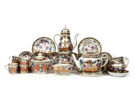 A New Hall tea and coffee service  c.1800, richly decorated with a Tobacco Leaf design in pattern 274, painted pattern number