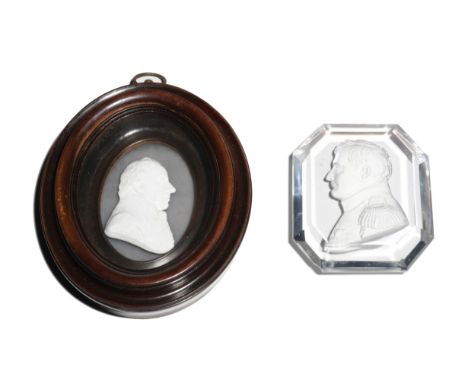 A Tassie type glass portrait miniature  dated 1803, the profile portrait signed 'Arthur Bruce 1803', and a sulphide portrait 