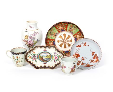 A group of English porcelains  2nd half 18th century, including a Chelsea baluster vase painted with loose flower sprays, red