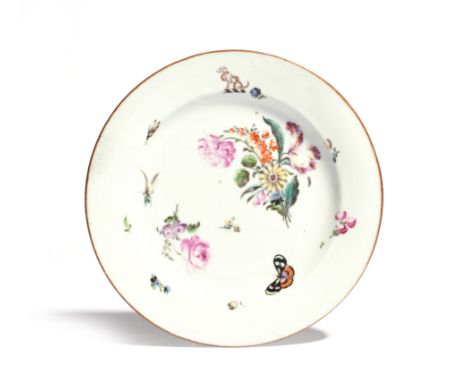 A London-decorated Chinese armorial plate  c.1755-60, probably painted in the atelier of James Giles with the crest of a seat