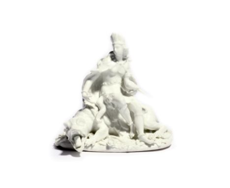 A Meissen white-glazed figure of America  c.1745-50, from the Four Continents series, modelled by J J Kändler as a native wom