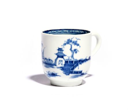 A large and rare Worcester coffee cup  c.1760, painted with the Solid Fence Pavilion pattern, a zigzag fence leading to a tal