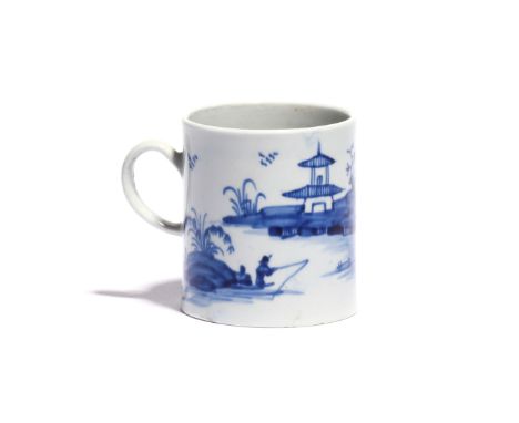 A Vauxhall blue and white small mug or can c.1755-58, the cylindrical form with a slightly flared foot, painted in a bright b