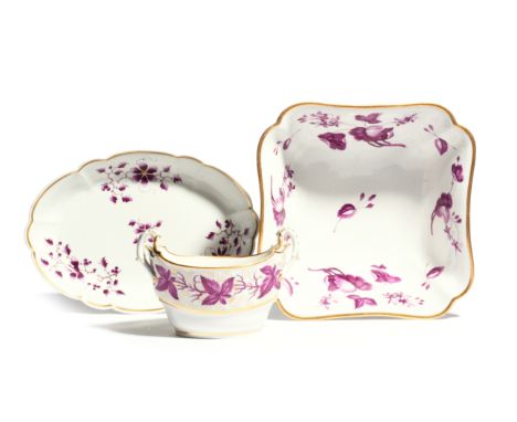 A large Barr Flight and Barr (Worcester) square bowl  c.1800, painted in purple monochrome with leafy flower sprays, a Flight