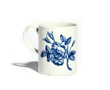 A rare Worcester blue and white mug  c.1765, the straight-sided form printed to two sides with the second version of the Cabb