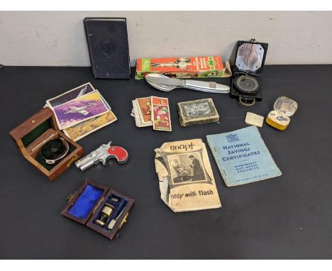 Collectables to include a Gramophone Co marching military compass mark 1, a Newtron wireless crystal tin containing crystals 