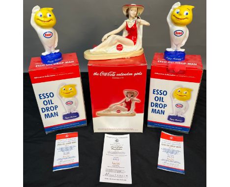 Three Limited Edition Royal Doulton Advertising figures. Two Esso oil drop man and Coca- Cola Sunbather. All with certificate