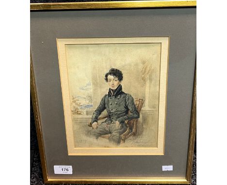 Early 19th century watercolour portrait of a seated gentleman. Signed to the bottom right corner. [Frame 37x31cm] 