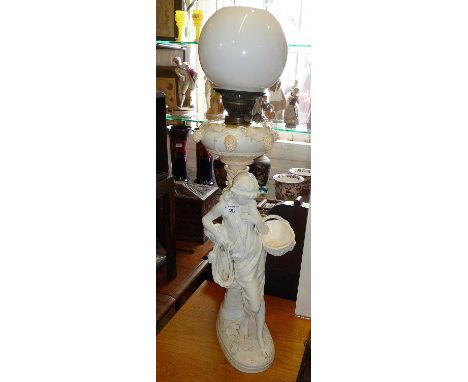 Spode china figurative oil lamp (A/F), 30" tall