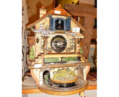 Novelty cuckoo clock automaton "100th Anniversary Memories of Steam" of The Flying Scotsman train (needs batteries) (COA)