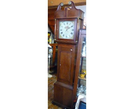 30 hour 19th c. longcase clock with painted dial and restored movement, local Bridport maker Joseph Booth