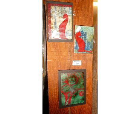 Three abstract enamel on copper artworks by H. Nicholson