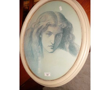 Large oval framed portrait print of Jane Morris, wife of William Morris