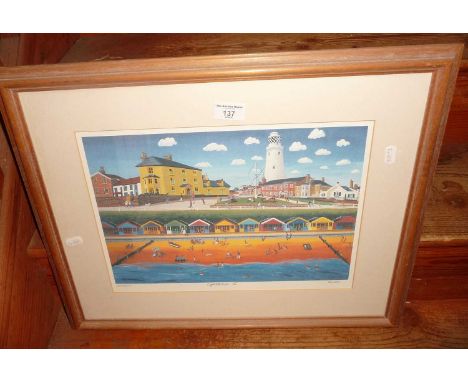 Brian LEWIS (1947-) colour lithograph (202/850) of a seashore with figures titled Lighthouse II, signed in pencil lower right