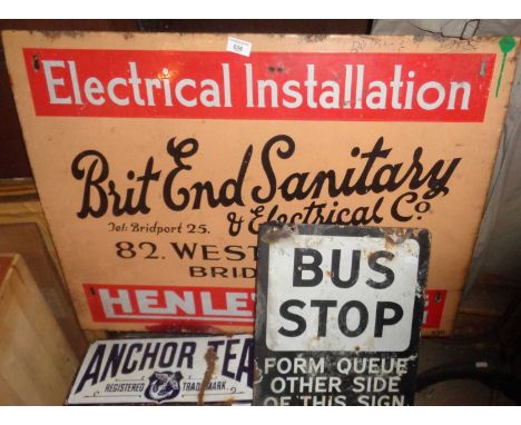 Enamel sign for Brit End Sanitary &amp; Electrical Co. of West Street, Bridport, together with a smaller Anchor Tea enamel si
