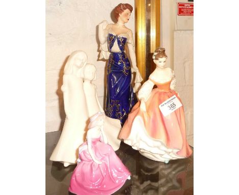 Royal Worcester figure of friendship, Royal Doulton figurine "Fair Lady" and two other china figurines