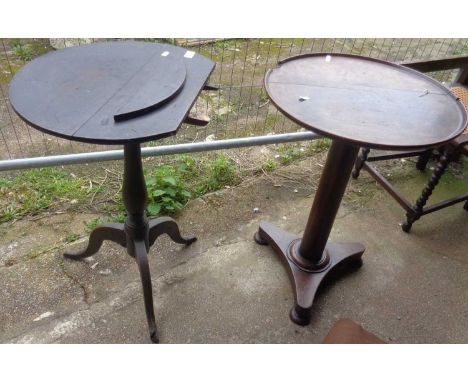 Two 19th c. wine tables, one tripod, one on barrel turned support on platform base (A/F)