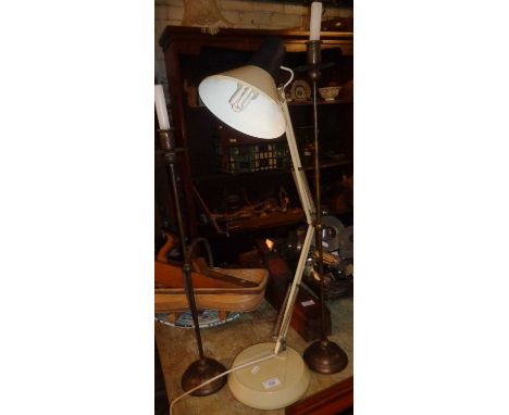 Anglepoise lamp and two modern tall metal candlesticks
