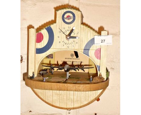 Novelty automaton cuckoo clock "RAF Battle of Britain 90th Anniversary" of the hangar at Scampton Airfield with Dambusters La