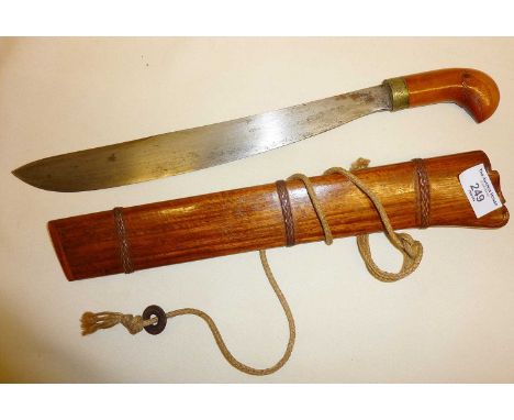 Kachin Dha Burmese sword in wooden scabbard (approx. 43cm long)