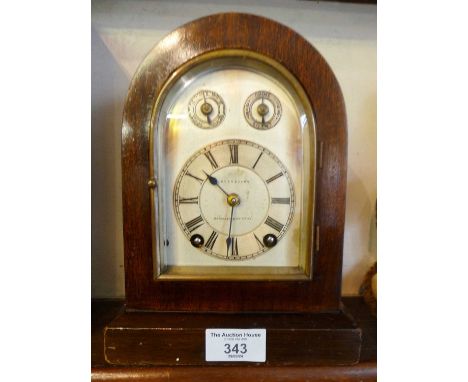 19th c. dome top mantle clock by Listertons of Newcastle, a silvered dial with seconds and chimes dial, 9" tall