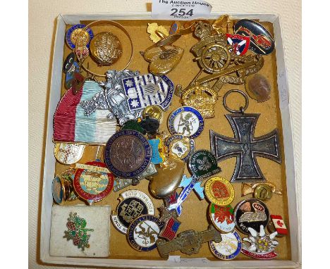 Vintage enamel and other badges, inc. a German Iron Cross medal