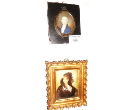 19th c. portrait miniature of a gentleman and a later portrait miniature of a lady in Spanish dress