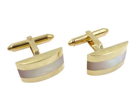 Pair of 9ct gold mother of pearl cufflinks, hallmarked