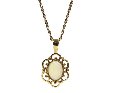 9ct gold oval opal pendant necklace, hallmarked