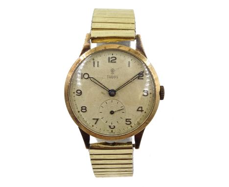 Tudor 9ct gold gentleman's 15 rubies manual wind, British Rail presentation wristwatch with subsidiary seconds dial, Edinburg