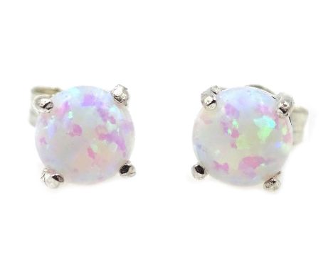 Pair of silver opal stud earrings, stamped 925