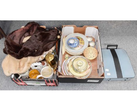 Ceramics, including, Royal Doulton and Royal Worcester, miners lamp, scales, typewriter, furs, etc (two boxes) 