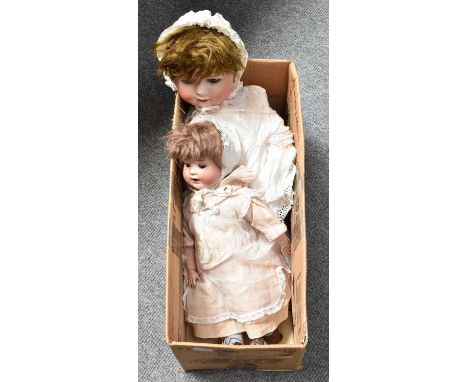 Circa 1920s Heubach Koppelsdorf bisque socket head doll, impressed '300.8', with large fixed blue eyes, open mouth, original 