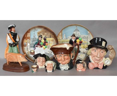 A group of Royal Doulton, including: Cavalier figure HN2716 (a/f), model of a Sow, various character jugs etc (one tray)