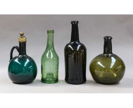 Early 18th century and later green glass bottles (4)Tallest - with numerous scratches to the body, two or three very minor im