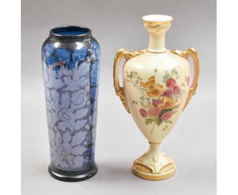 A Royal Worcester vase and a German art glass vaseWorcester vase with a large crack right through the body, 21cm - shape 2247