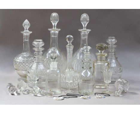 An early 19th century oversized glass rummer engraved with hops and barley, together with a pair of Georgian three-ringed dec