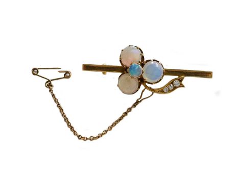 An opal and diamond bar brooch, unmarked, length 4.7cmGross weight 5.9 grams.