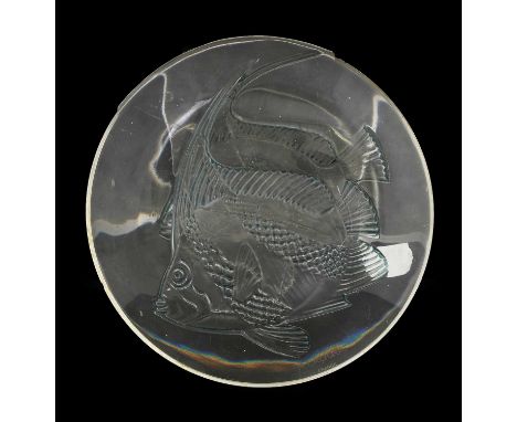 René Lalique (French, 1860-1945): A Clear and Stained Glass Lamp de Cheminée Poissons, designed 20 April 1931, moulded with t