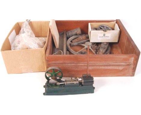 A collection of assorted vintage Live Steam engine related parts, plans and related items. Including parts for a Vulcan Mill 